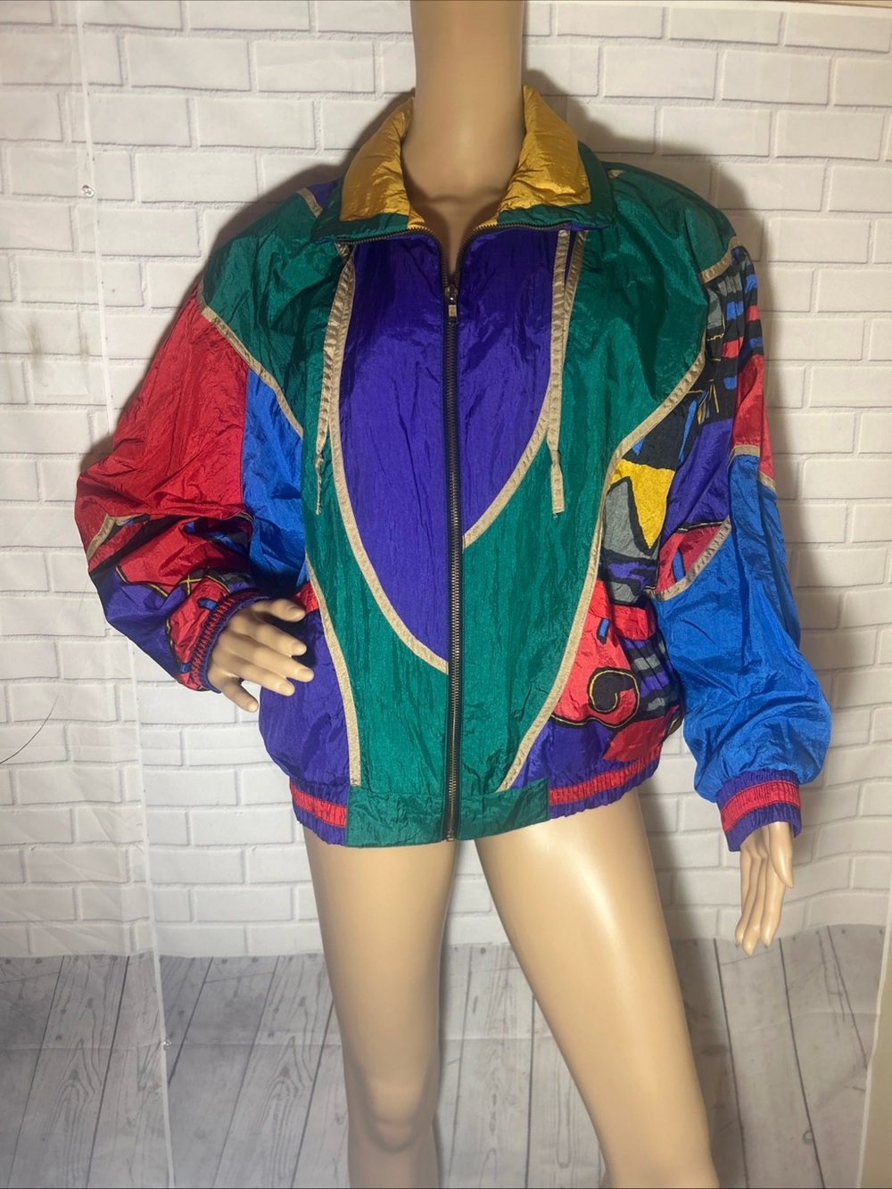 Gallery Multicolor Retro Bomber Jacket - Green, Purple, Blue, Red